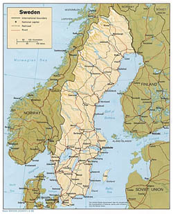 Mapa polityczna Szwecji z reliefem.