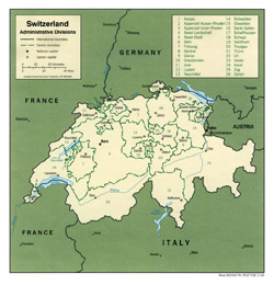 Mapa administracyjna Szwajcarii.