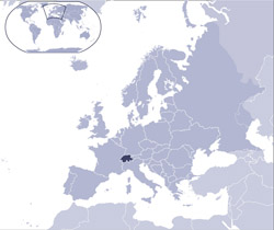 Mapa położenia Szwajcarii na mapie Europy.