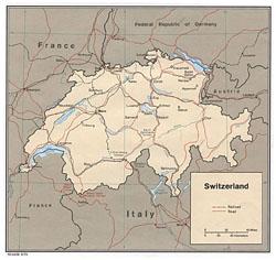 Mapa polityczna Szwajcarii.