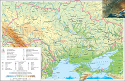 Szczegółowa mapa fizyczna Ukrainy w języku ukraińskim.