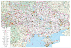 Duża mapa drogowa i turystyczna Ukrainy w języku ukraińskim.