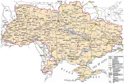 Mapa korytarzy międzynarodowych Ukrainy.