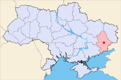 Szczegółowa mapa położenija miasta Donieck i obwodu donieckiego na mapie Ukrajiny.