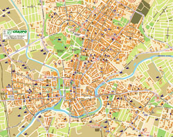 Szczegółowa mapa ulic w centrum Charkowa z budynkami.