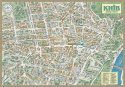 Duża szczegółowa mapa panoramiczna i turystyczna centrum Kijowa.