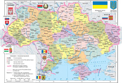 Mapa polityczna i administracyjna Ukrainy.