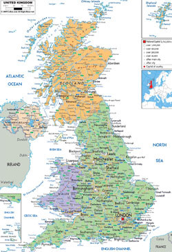 Szczegółowa mapa polityczna i administracyjna Zjednoczonego Królestwa z zaznzczeniem wszystkich dróg, miast i lotnisk.