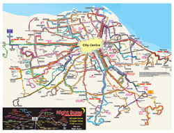 Szczegółowa mapa tras autobusowych Edynburgu.