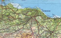 Szczegółowa stara mapa drogowa Edynburgu.