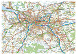 Duża szczegółowa mapa drogowa Glasgow i okolic z lotniskami.
