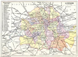 Stara mapa miasta Londynu 1906 roku.