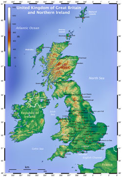 Mapa topograficzna Wielkiej Brytanii.