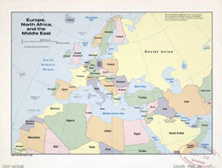 Duża szczegółowa stara mapa polityczna Europy, Afryki Północnej i Bliskiego Wschodu - 1982.