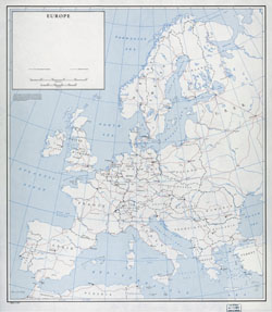 Duża szczegółowa stara mapa polityczna Europy z zaznzczeniem kolei - 1960.
