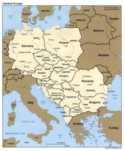 Szczegółowa mapa polityczna Europy Centralnej - 2001.
