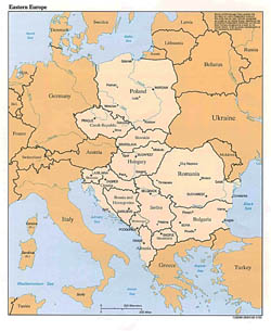 Szczegółowa mapa polityczna Europy Wschodniej 1993 roku.