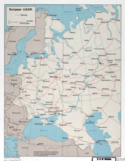 Duża mapa szczegółowa europejskiej ZSRR z zaznaczeniem kolei - 1975.
