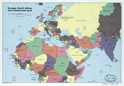 Duża szczegółowa mapa polityczna Europy, Afryki Północnej i Azji Południowo-Zachodniej 1986 roku.