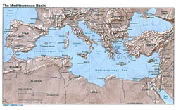 Duża mapa basenu Morza Śródziemnego z zaznaczeniem reliefu - 1982.