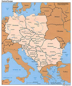 Mapa polityczna Europy Centralnej 1996 roku.